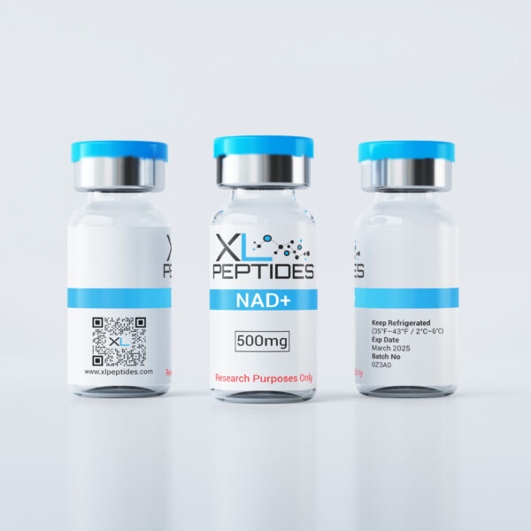 NAD+ 500mg lyophilised vial shown from multiple angles