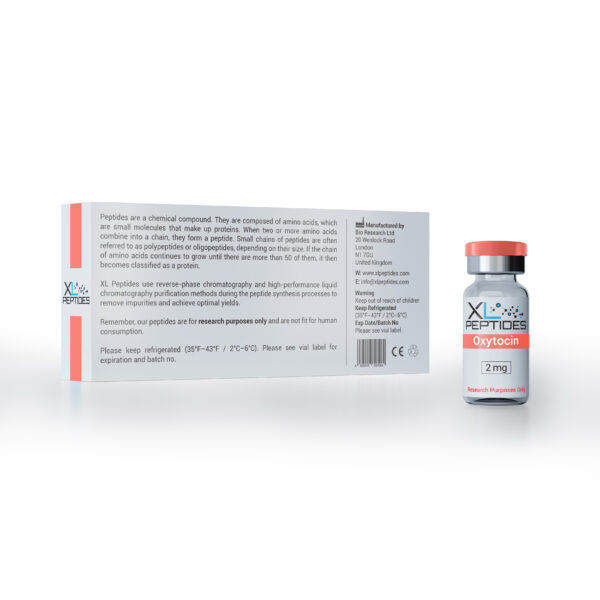 Back view of Oxytocin peptide packaging and label