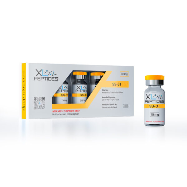 SS-31 10mg peptide with front of packaging – research use