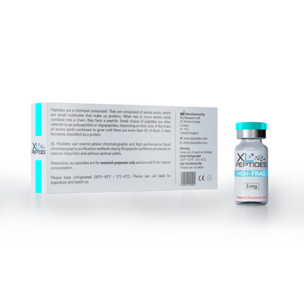 Back of HGH-Frag packaging showing product information and warning label